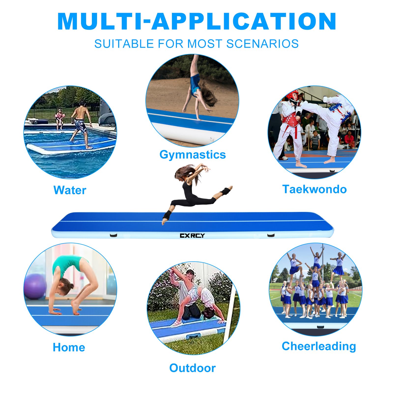 20ft/16ft Extra Large Gymnastics Training Mats Inflatable Air Gymnastics Mat 4/8 inches Thickness Inflatable Floor Mats for Home Use/Training/Cheerleading/Yoga/Water with Electric Pump (16ftL*6.6ftW*8inH(Width 6.6ft))