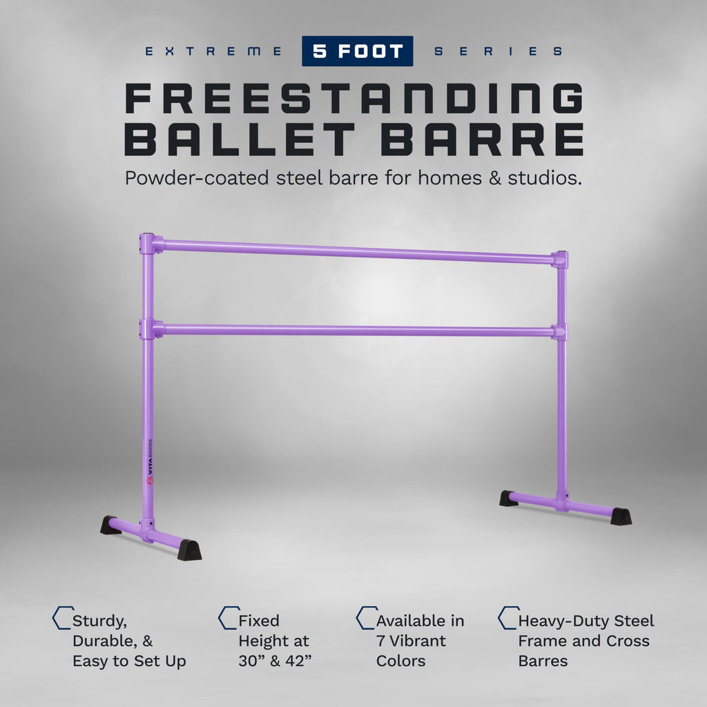 VITA Barre Portable Freestanding Double Ballet Barre, Extreme, 5 Ft Bars, Purple, Steel | Fixed Height, Made in USA, Home or Gym Exercise Equipment for Kids & Adults | Dance, Fitness, Pilates