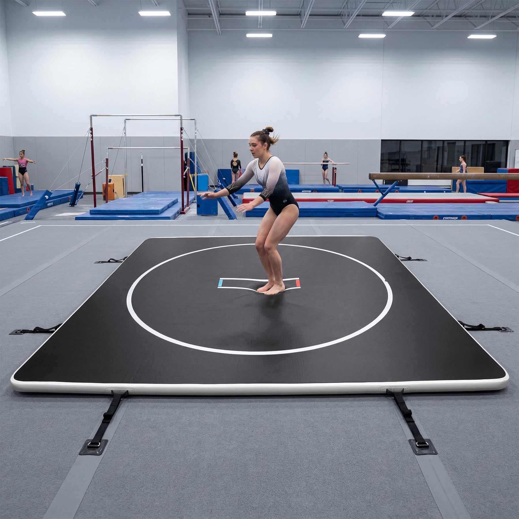 Fnova Inflatable Wrestling Mat 10x10 FT x 4 IN, PVC Portable Wrestling Mats for Home, 4" Thick Jiu Jitsu Mats with Circles for Wrestling, Martial Arts, Jitsu, BJJ, Boxing, MMA, Judo Indoor Outdoor Use