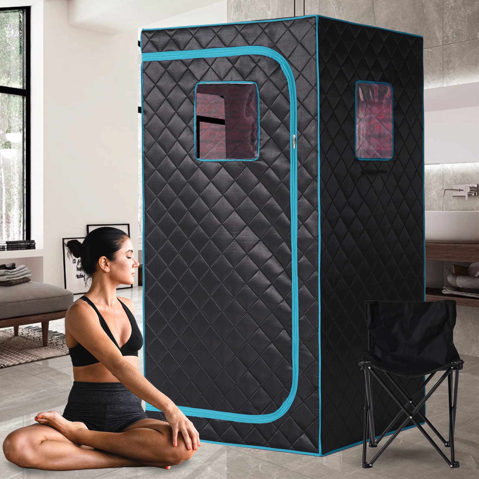Smartmak Portable Infrared Sauna Box with 660nm Red Light Therapy Lamp for Home, Personal Indoor Full Body Dry Sauna Spa Tent, Relax Saunas with 6 Heaters, Heated Foot Pad, Remote, Chair, Blackgreen