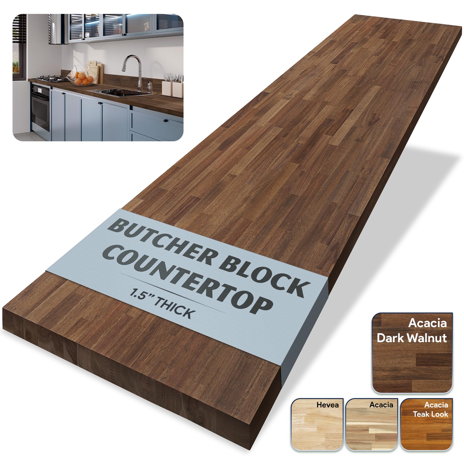 Howizz Walnut Butcher Block Countertop 60 x 25 x 1.5 Inches - Solid Wood Table Top for Desk Top, Dining Table, Workbench Top