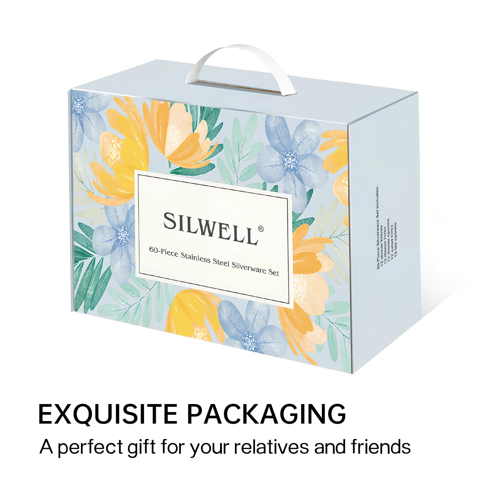 SILWELL Silverware 60-Piece Stainless Steel Mirror Polishing Gold Flatware Set Bamboo Pattern Cutlery Set Service for 12