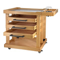 Stuelloaf Art Supplies Cart 5-Tier Organizer,Solid Beeach Wood with 3 Drawers and Caster Wheels, Rolling Utility Storage Cart for Studio, Classroom, Artists