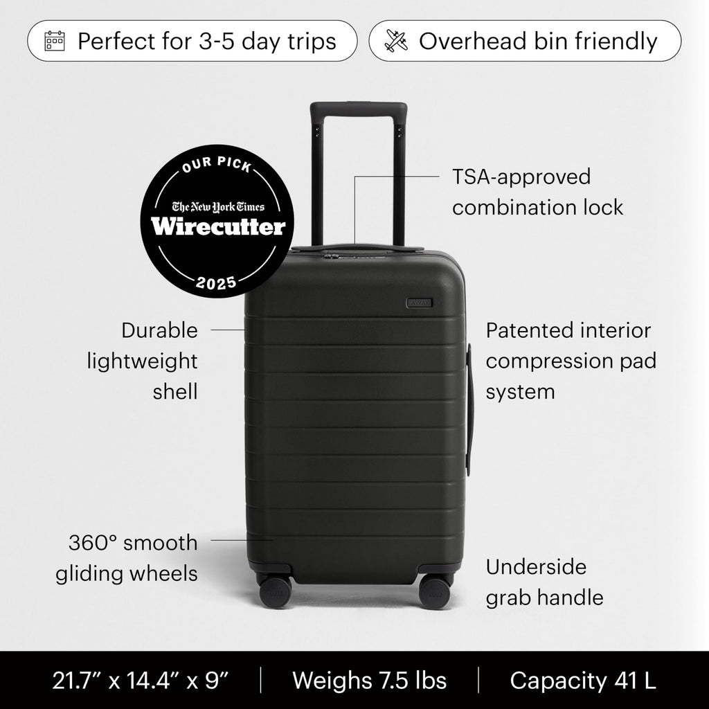 Away Carry-On Luggage - 22-Inch Lightweight Hardside Suitcase with 360° Spinner Wheels, Interior Compression System, TSA-Approved Lock - Jet Black