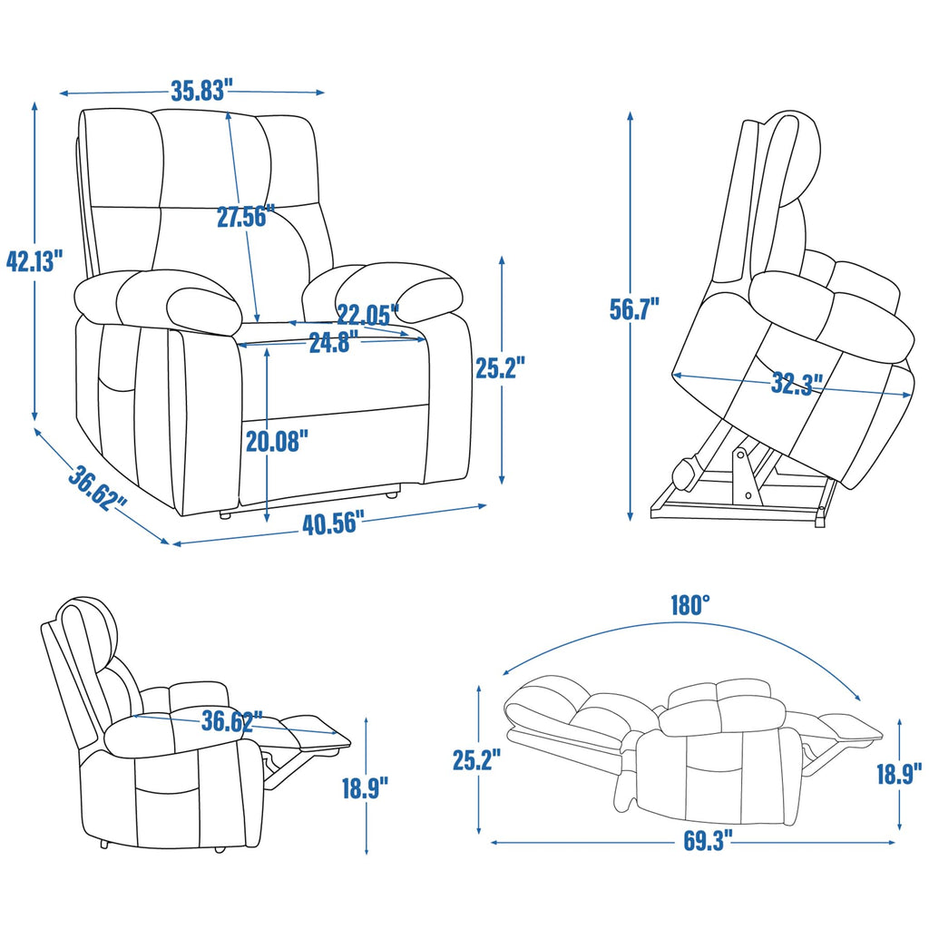 RHHVVR Oversized Power Lift Recliner Chair for Adults, Large Electric Lift Recliners with Massage Heating, Medium-Firm Electric Lay Flat Reclining Chair Sofa for Living Room, Chenille Beige