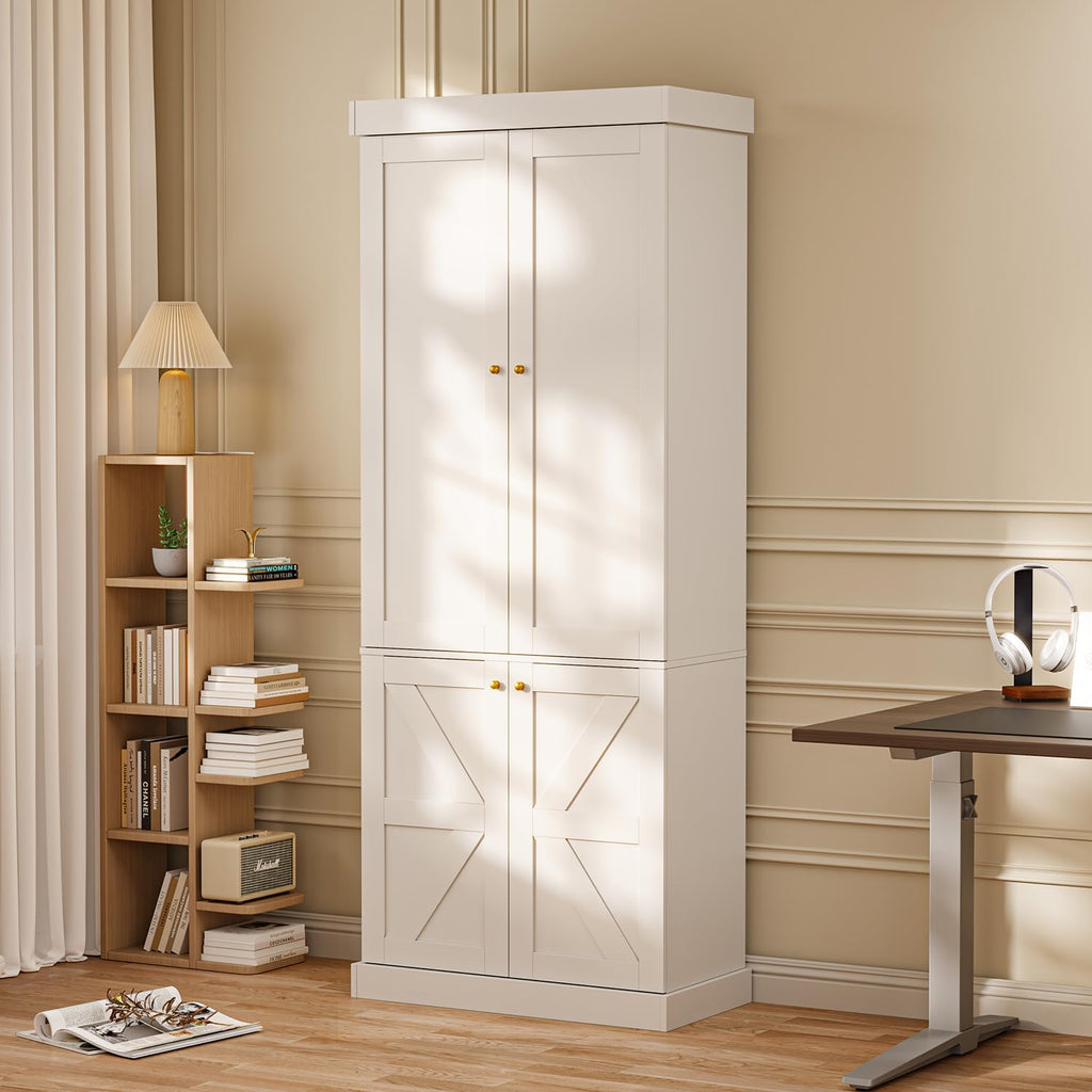 ivaniti 70.8" Tall Farmhouse Kitchen Pantry Cabinet with Doors, Modular Storage Cabinet with 4-Tier Adjustable Shelves, White, Wooden Hutch for Kitchen, Living Room, Set of 4