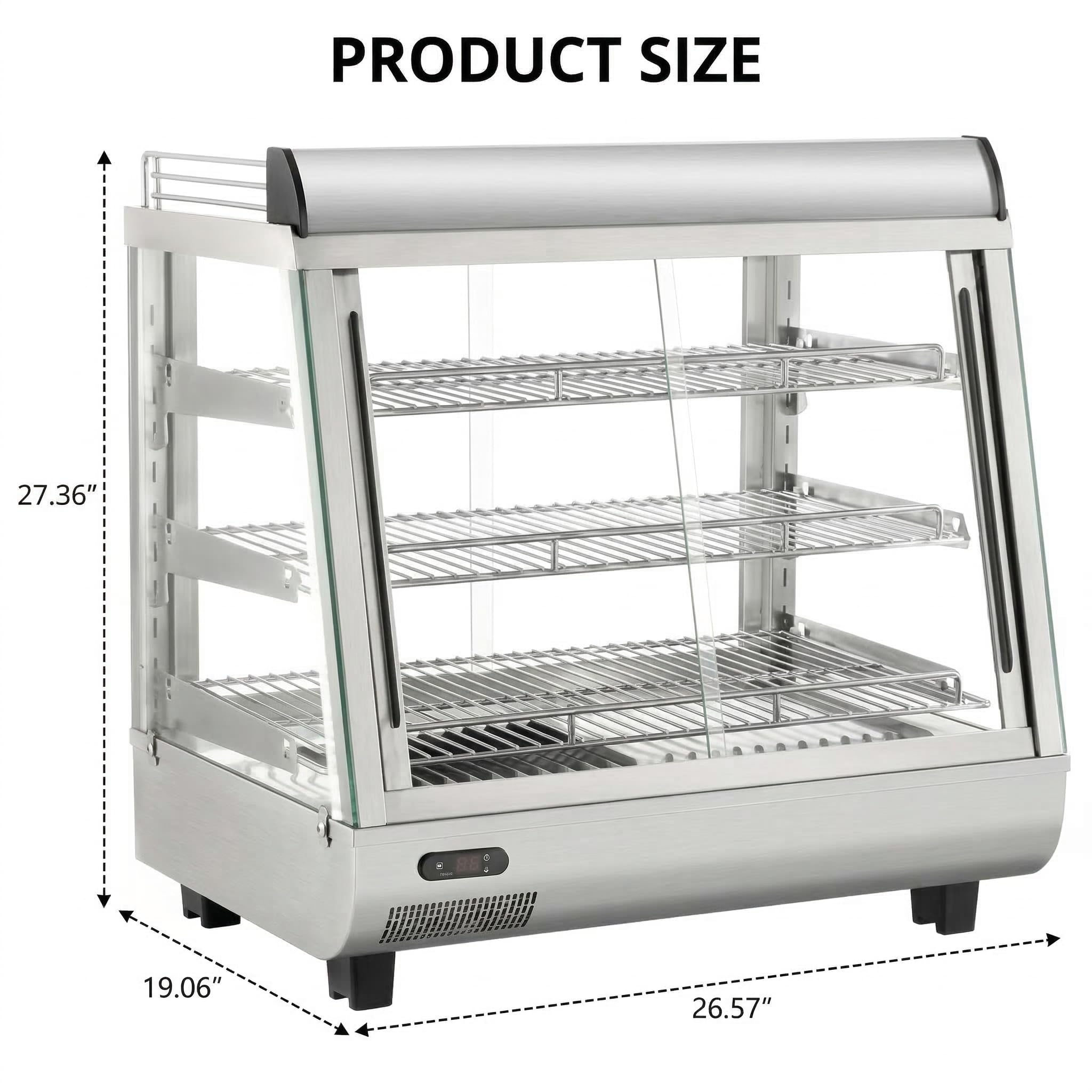 GarveeHome 3.4 Cu. ft. Capacity, Countertop Display Warmer with LED Lighting, Stainless Steel, Adjustable Temperature Control – Perfect for Food Display, Café, Bakery, and Concession Stands