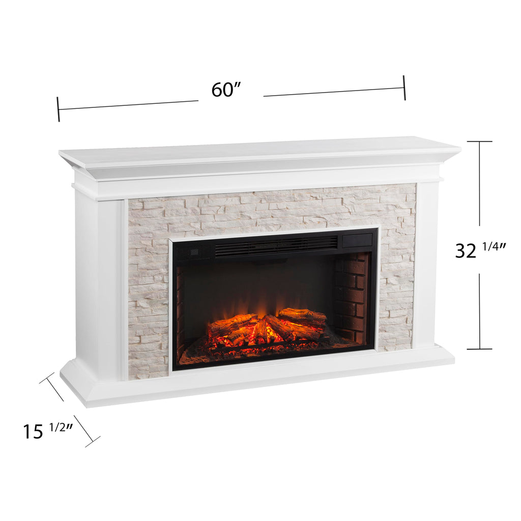 SEI Furniture Canyon Heights Faux Stacked Stone 60" Electric Fireplace, Whiskey Maple