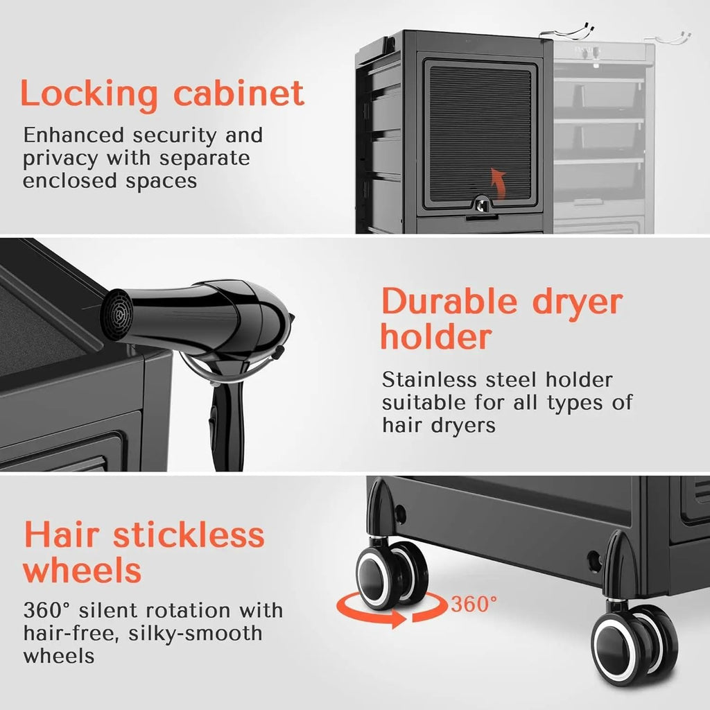 Trolley Premium Lockable Salon Trolley Cart with Wheels and 6 Drawers 2 Bucket,Versatile Salon Cart Hair Trolley on Wheels