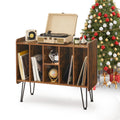 BMWEI Record Player Stand with Display Area, Wooden Turntable with Storage, Holds Up to 300 Albums (Brown)