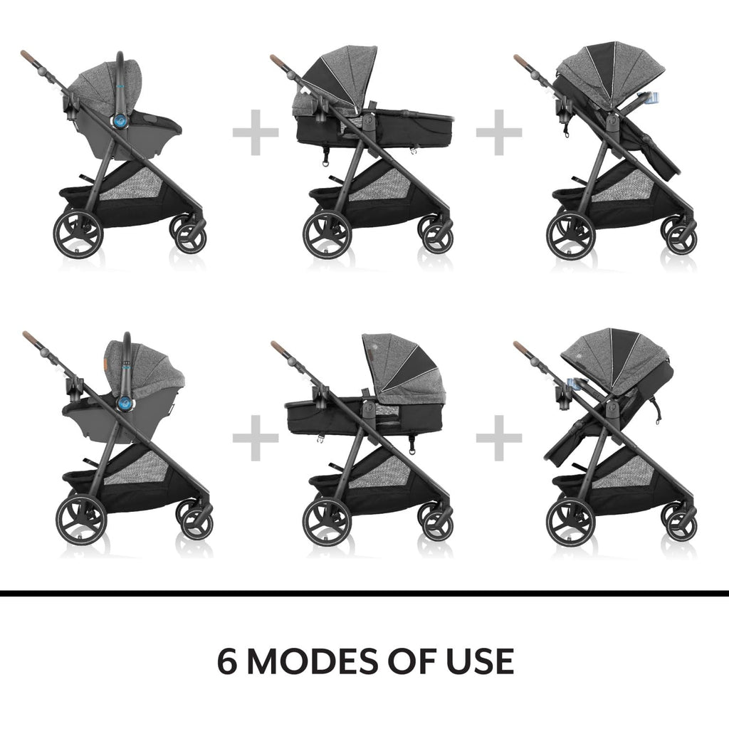 Evenflo Shyft Intuiti+ Travel System Featuring Revolve180 LiteMax NXT Preemie and Infant Car Seat with SensorySoothe and Green & Gentle (Jasper Black)