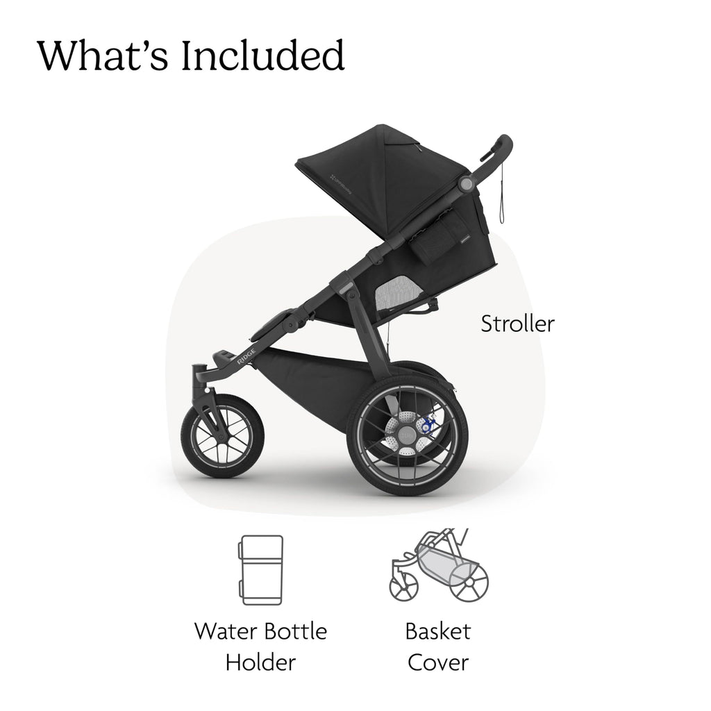 UPPAbaby Ridge V2 Jogging Stroller | All-Terrain Performance Suspension + Never-Flat Tires Built for Walking, Running + Trails | Water Bottle Holder Included | James (Black |Carbon Frame)
