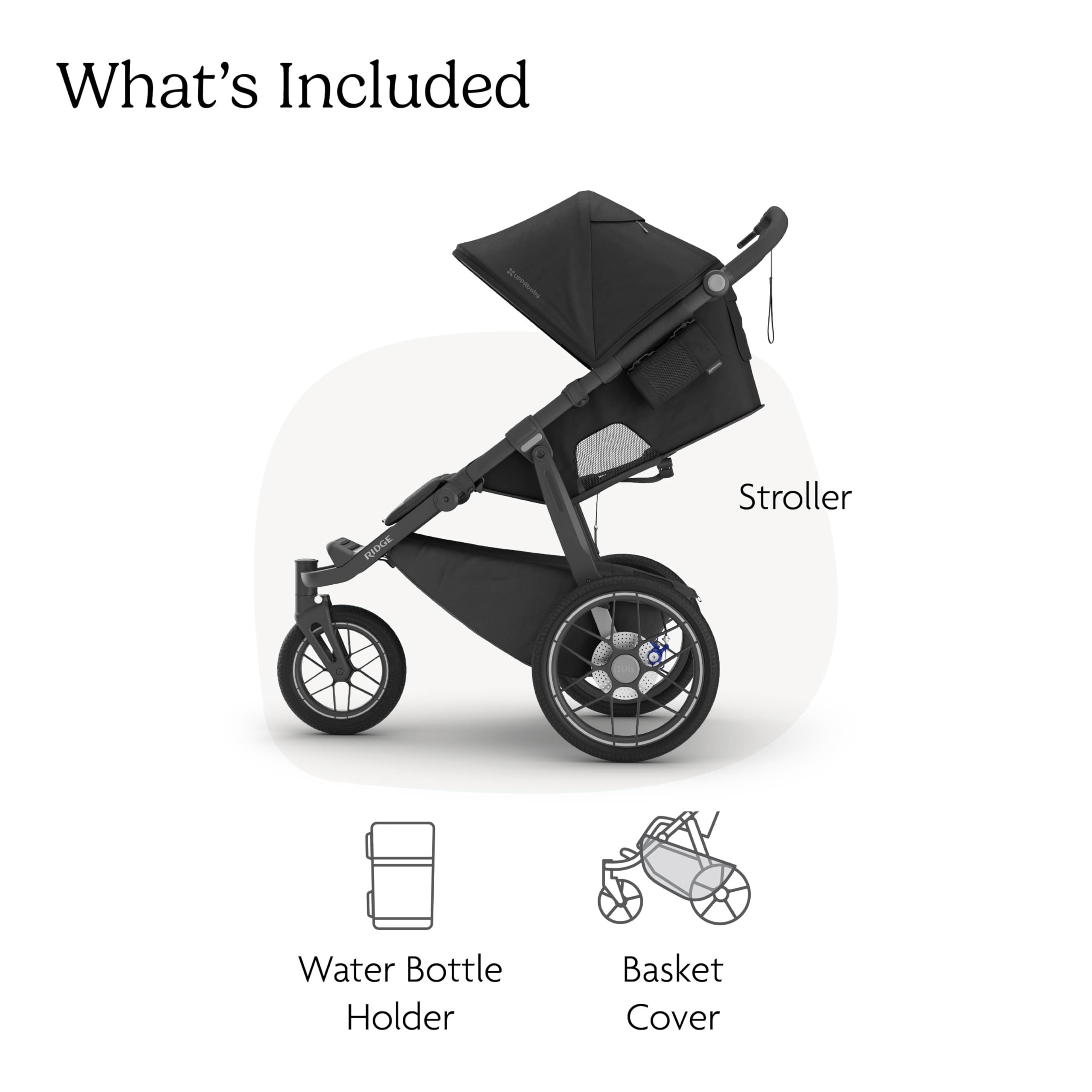 UPPAbaby Ridge V2 Jogging Stroller | All-Terrain Performance Suspension + Never-Flat Tires Built for Walking, Running + Trails | Water Bottle Holder Included | James (Black |Carbon Frame)