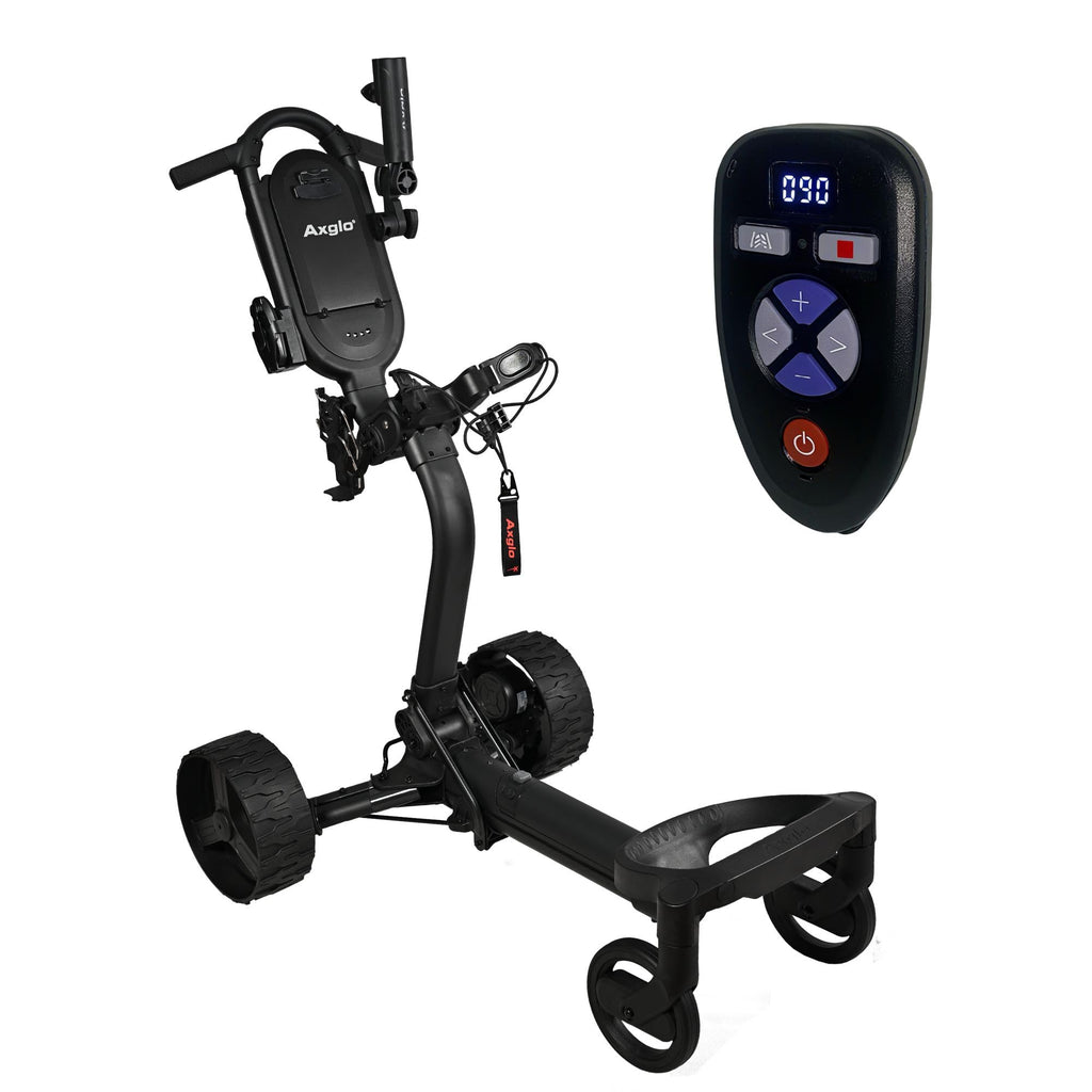 Axglo e3 Remote Electric Golf Push Cart, Black, Remote Control & Cruising Golf Trolley with Lithium Battery (36 Holes), 40 Degree Anti-Tip Technology, 1-Motion Compact Fold, Dual Strong Motors