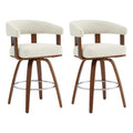 CHITA Swivel Counter Height Barstools Set of 2, FSC Certified Polyester Upholstered Bar Stools with Back and Armrest for Kitchen Island Home Bar, 27" Seat Height, Cream with Walnut Frame