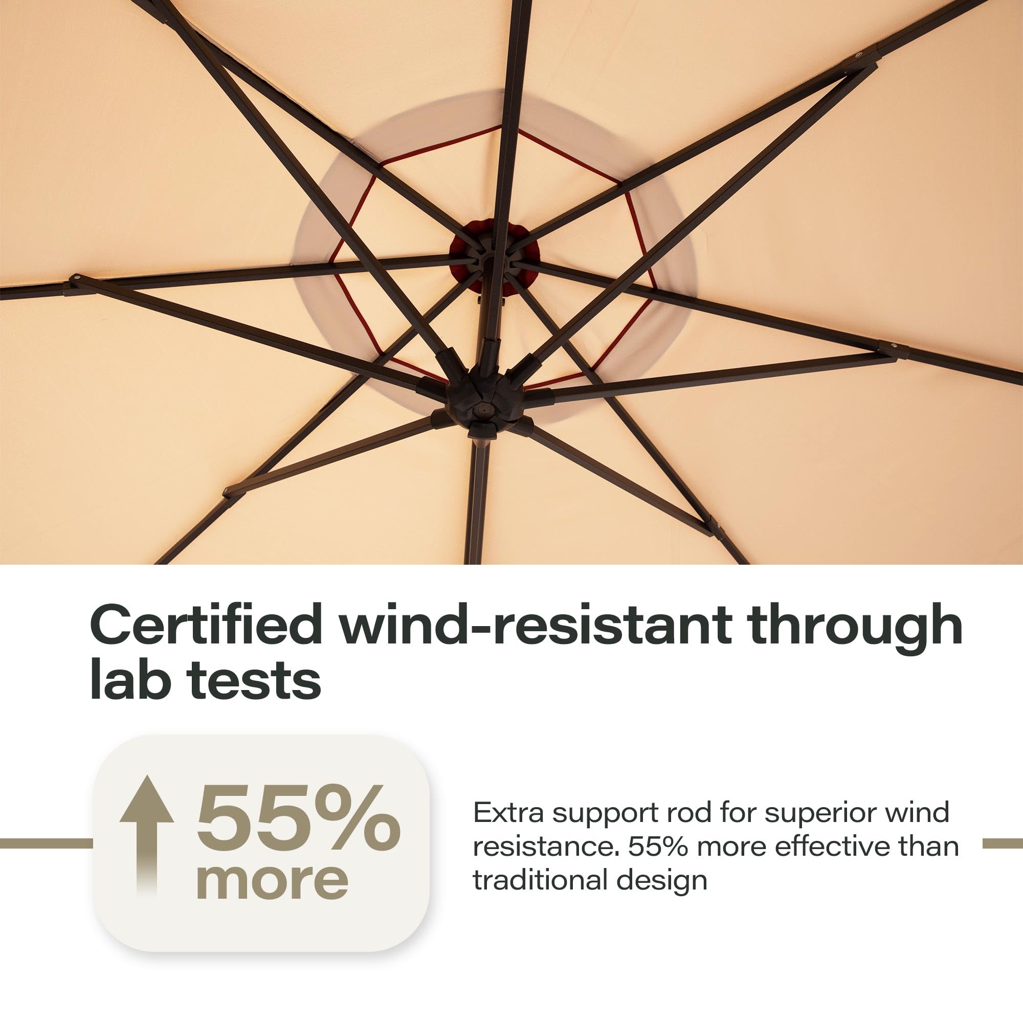 EO Living 11FT Cantilever Patio Umbrella with Base, 360° Rotation Offset Outdoor Umbrella, Heavy Duty Rust-Resistant, UV Protection Waterproof Shade for Backyard, Pool, Garden, Deck (Beige)