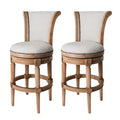 Maven Lane Pullman Bar Stool 31 Inches – Set of 2 – Swivel Stools with Footrest – Light Brown Solid Wood Frame & Natural Fabric Upholstery – Perfect for Bars, Pub Tables & Tall Kitchen Counters