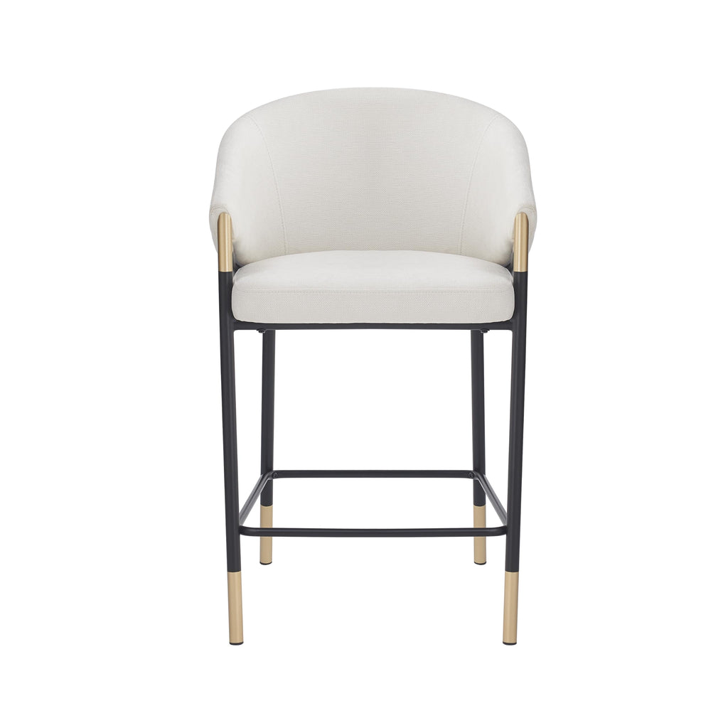 Christopher Knight Home Jymer Modern Counter Stool Set of 2, Kitchen Counter Height Bar Stool, Cocktail Stool with Curved Backrest, Fabric Upholstered Armchair for Home Bar Table, Beige+Gold+Black