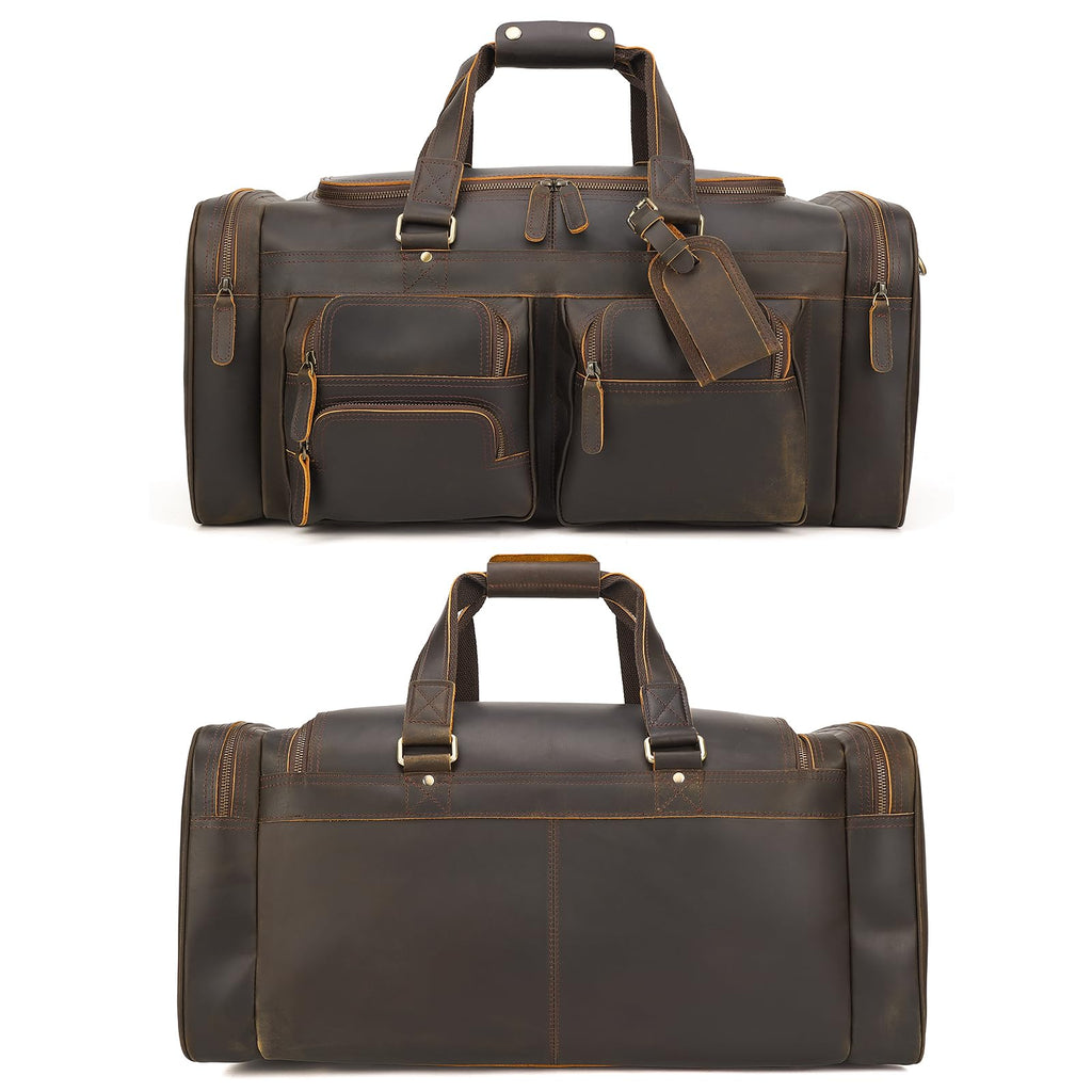Polare 26" Leather Duffel Weekender Travel Bag For Men With Full Grain Cowhide Leather 56L