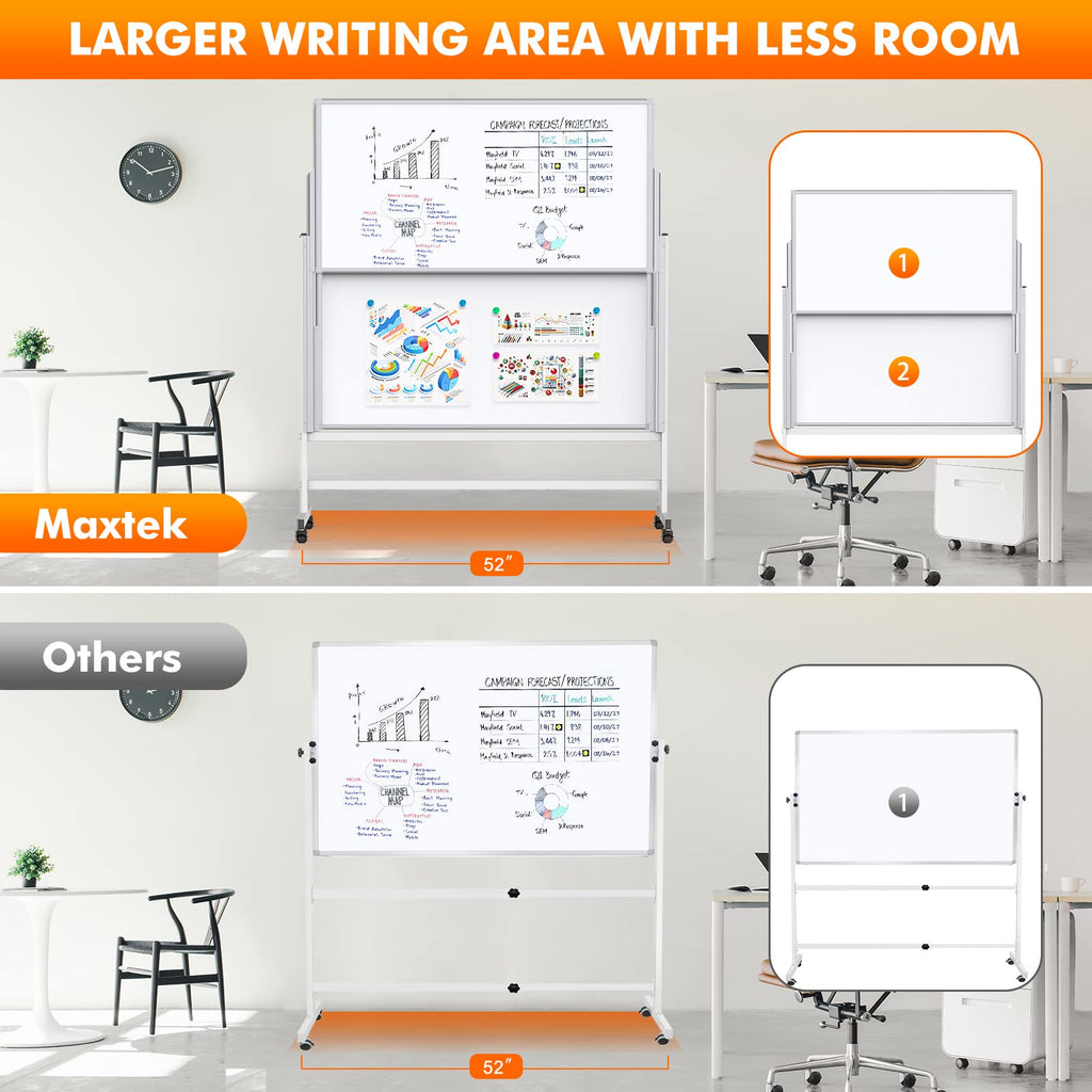 maxtek Dry Erase Whiteboard Height Adjustable, Easel Stand Rolling White Board on Wheels - 48 x 60 Large Mobile Dry Erase Board, 4' x 5' Double Sided Magnetic Whiteboard for School Office Home