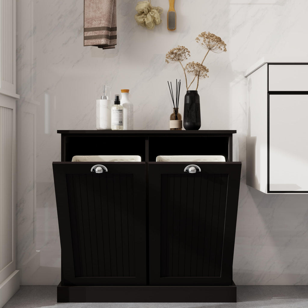Gecheer Two-Compartment Tilt-Out Laundry Sorter Cabinet - Organized and Easy to Clean Modern Bathroom Storage Cabinet, Bathroom Shelf, Freestanding Cupboard for Living Room LYKW1120139082