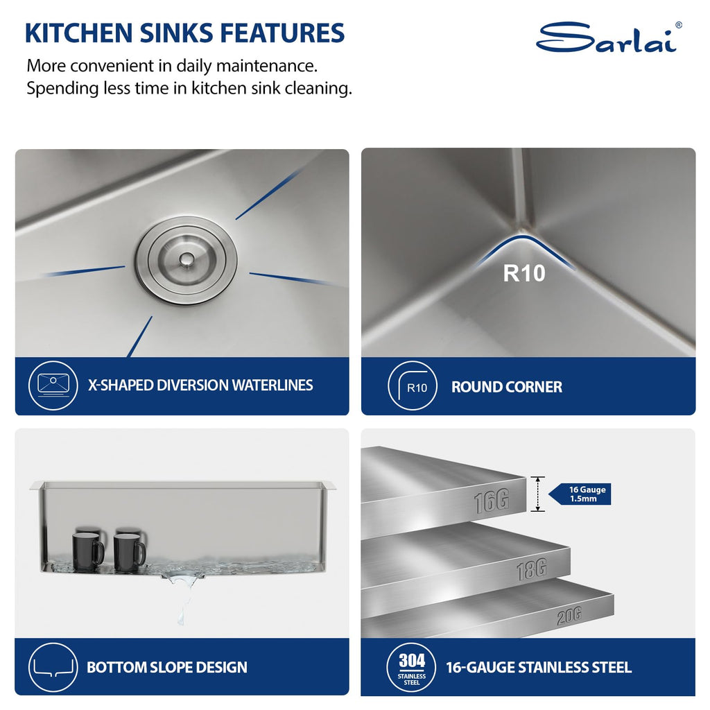 Sarlai 36 Farmhouse Sink Stainless Steel - 36x22 Inch Kitchen Sink Ledge Workstation Apron Front Single Bowl 16 Gauge Stainless Steel Luxury Undermount Farm Kitchen Sink