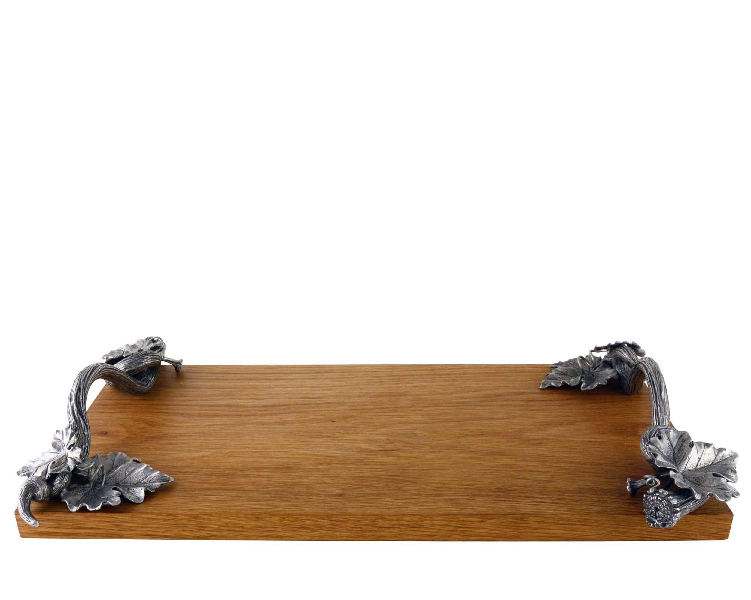 Vagabond House Pewter Autumn Vine Cheese Board Charcuterie Wood/Bar Board Acacia Hard Wood 10 inch Wide x 18 inch Long x 3 inch Tall