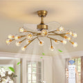 Siljoy 18 Lights Modern Crystal Ceiling Fan Light and Remote Control, Farmhouse Brass Gold Sputnik Crystal Fandelier, Reversible Ceiling Fan Light Kit for Living Dining Room Bedroom 42 Inches
