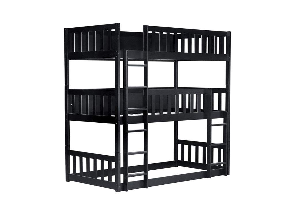 Solid Wood Triple Bunk Bed for 3 Kids, 3 Bed Bunk Beds with Two Built-in Ladders,Twin Over Twin Over Twin Triple Bunk Bed,Detachable Triple Bunk Beds Twin Size,Black