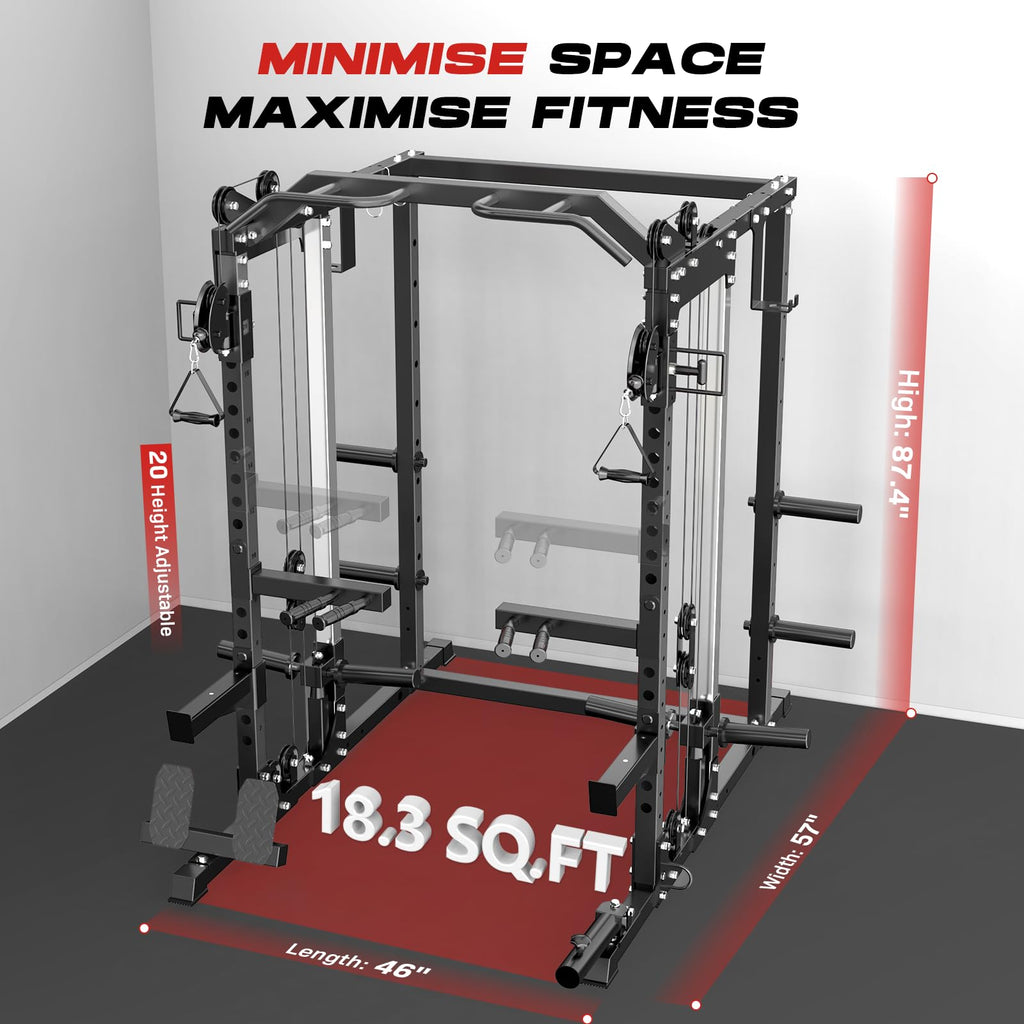Roygym 2000LBS Power Cage, Power Rack with Cable Crossover System, All-in-One Squat Rack with Dual Independent Pulley System for Home Gym, Black