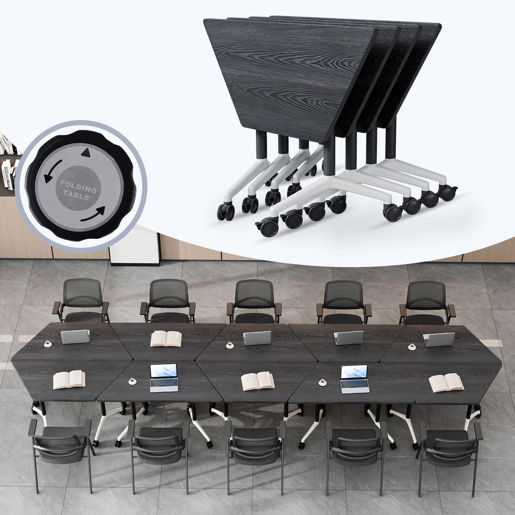 Folding Conference Table,Mobile Conference Room Tables with Wheels,47.2In Modern Seminar Tables,Flip Top Training Table for Office Classroom,Space-Saving Design