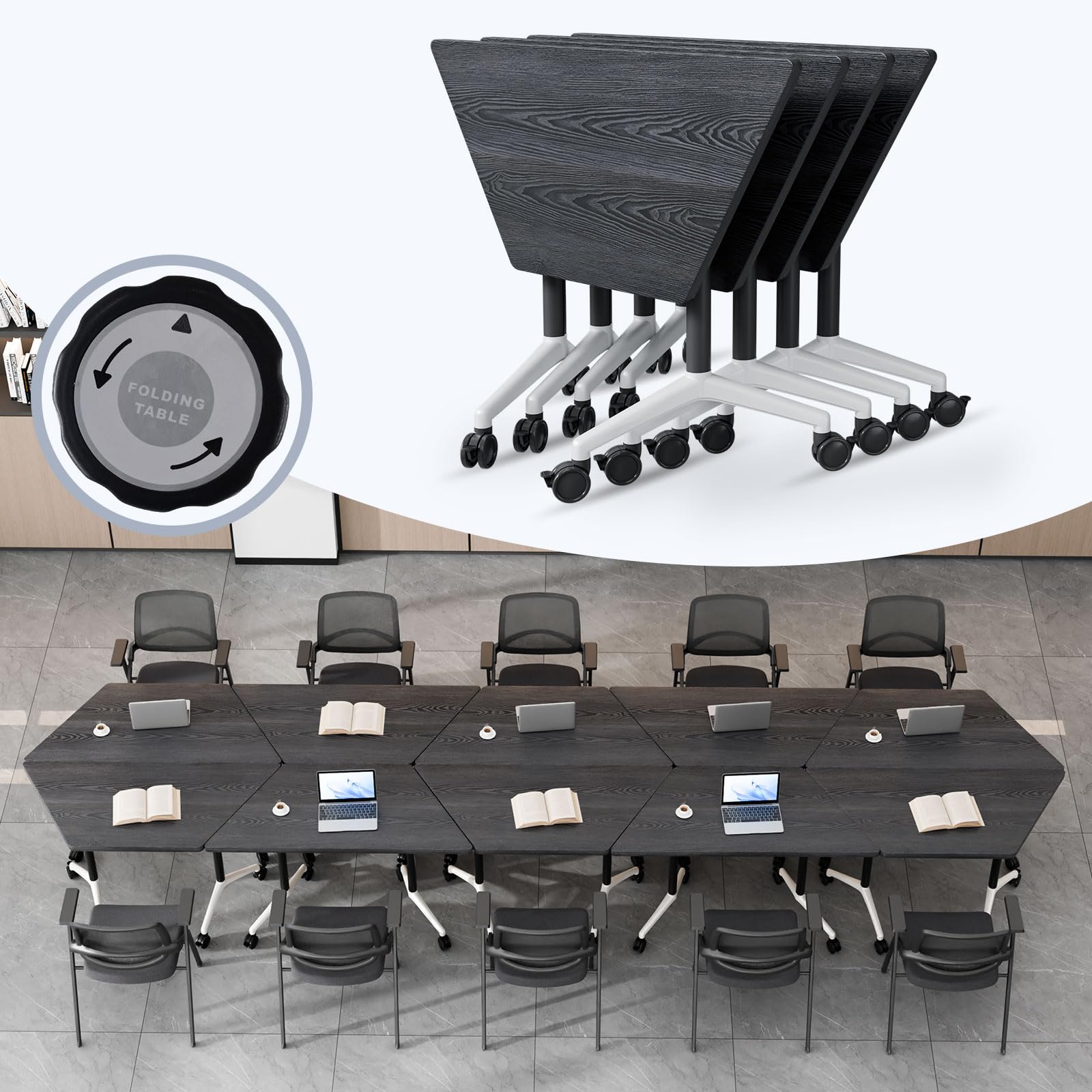 Folding Conference Table,Mobile Conference Room Tables with Wheels,47.2In Modern Seminar Tables,Flip Top Training Table for Office Classroom,Space-Saving Design