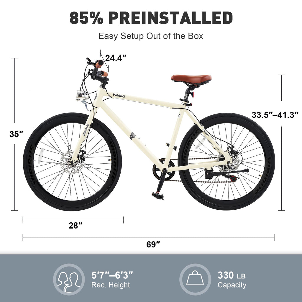 VIRIBUS Hybrid Bikes, 28 inch Mens Bike with Lightweight Aluminum Frame & Disc Brakes, 700C Bikes for Tall Men, 7 Speed Vintage Retro Hybrid Bicycles for City Commuters, Mens Road Bike Cream