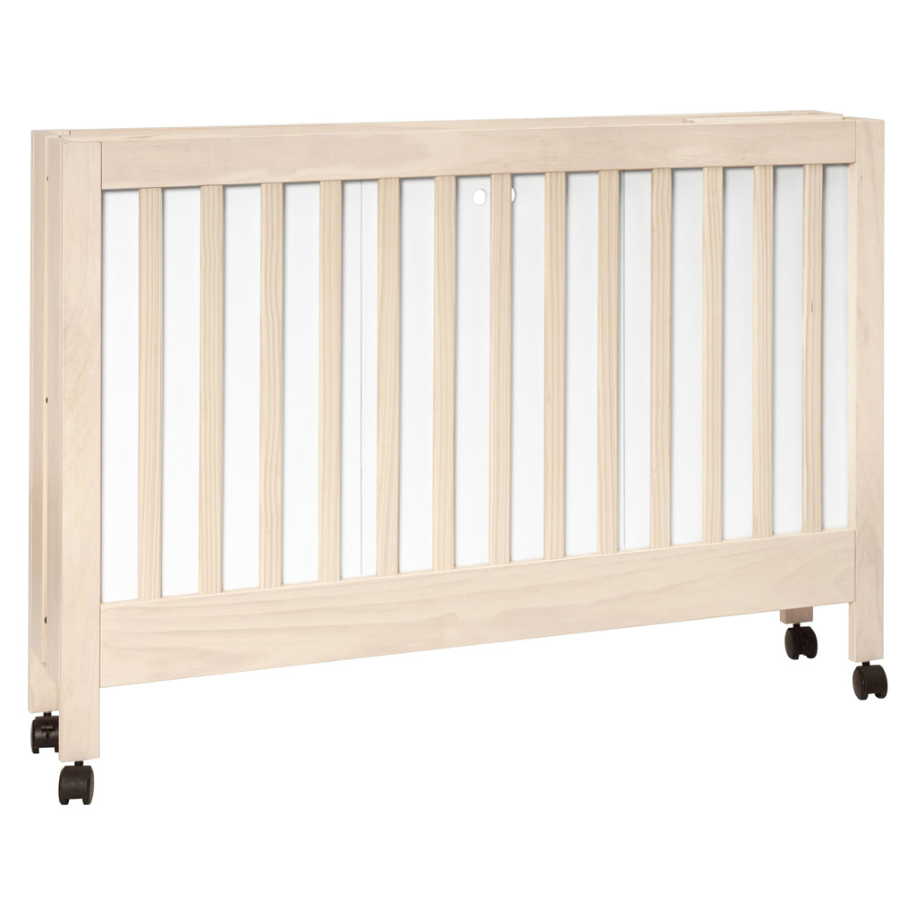 Babyletto Maki Full-Size 2-in-1 Portable Folding Crib with Toddler Bed Conversion Kit in Washed Natural, Greenguard Gold Certified