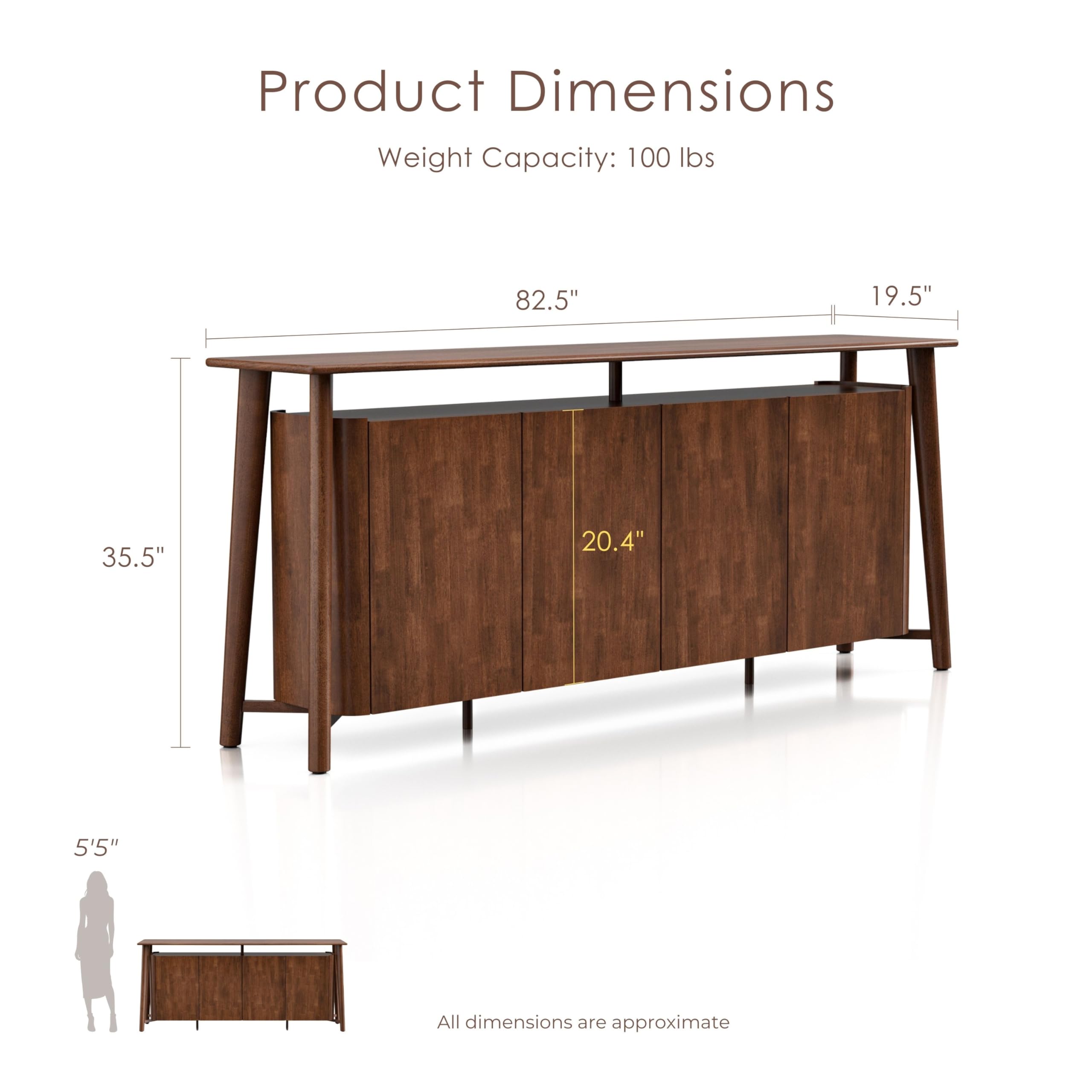 Furniture of America Nazaen IV Mid-Century Modern Solid Wood 82.5-inch Sideboard Buffet Cabinet with Hidden Drawers, Credenzas for Living Room, Dining Room, Office, Rich Walnut