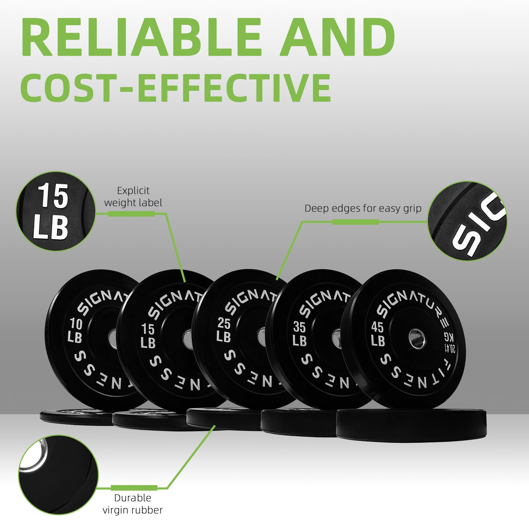 Fitvids Olympic Bumper Plates Set, 2" Weight Plates for Strength Training & Weightlifting, Set: 260 lbs (2x 10/15/25/35/45 Pairs)