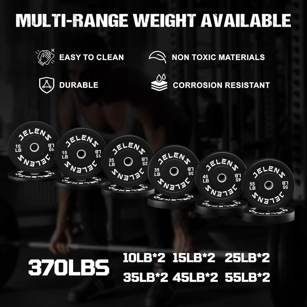 JELENS S11 Power Cage, 2000LB Multi-Function Power Rack with LAT Pulldown, Squat Rack with Adjustable Pulley System and Training Attachments, Weight Rack for Home Gym (370LB Black Weights Package)