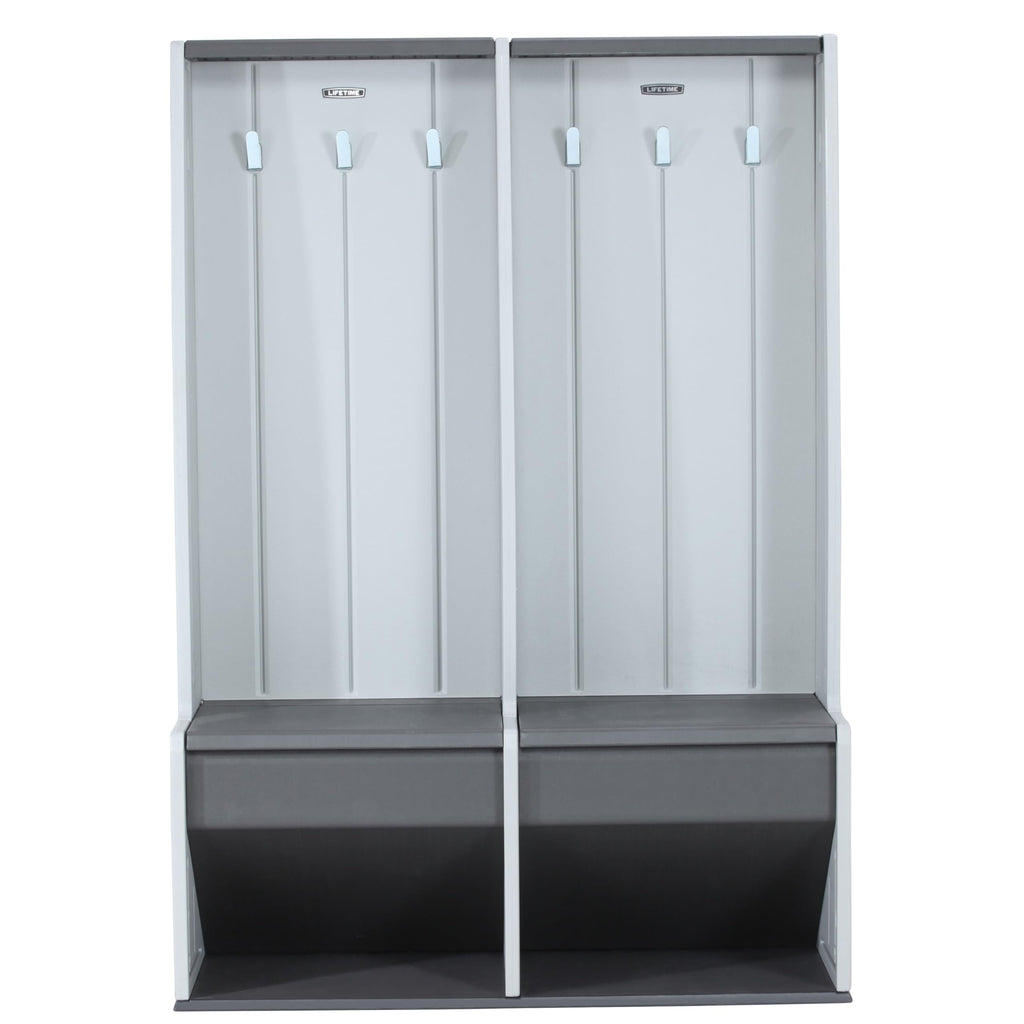LIFETIME Storage Locker, Freestanding Cabinet with Benches & Shoe Cubbies, Organizer with Metal Hooks, UV‑Protected Weather‑Resistant