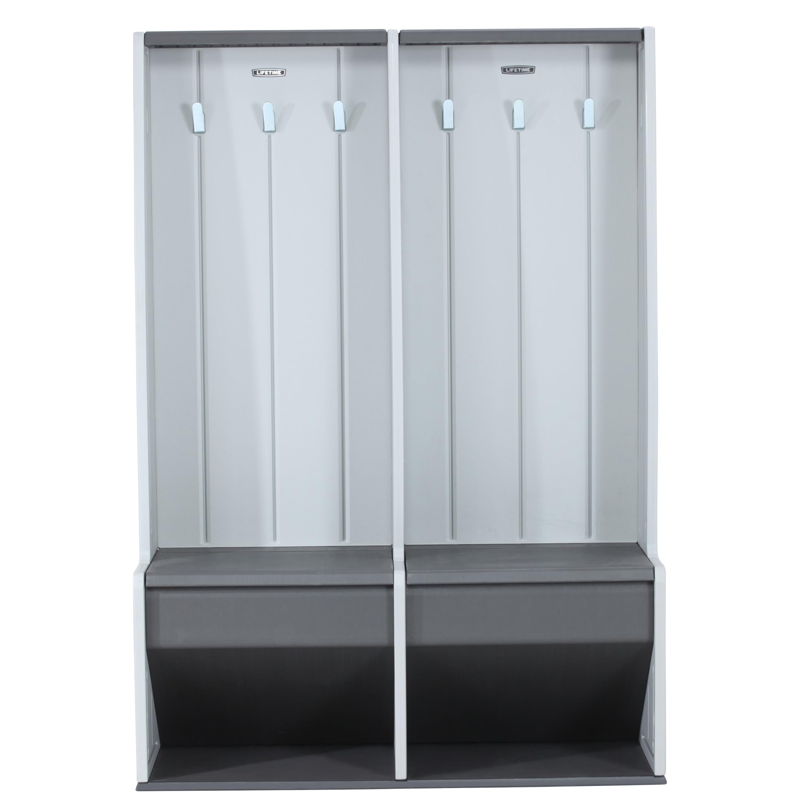 LIFETIME Storage Locker, Freestanding Cabinet with Benches & Shoe Cubbies, Organizer with Metal Hooks, UV‑Protected Weather‑Resistant