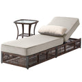 ACTREST Luxury 2PCS Outdoor Chaise Lounge and Side Table Set with 5 Inch Thick Cushions - High Back Brown Wicker Patio Recliners Chairs Lounger for Poolside Pool Porch Garden Sunbathing - Beige