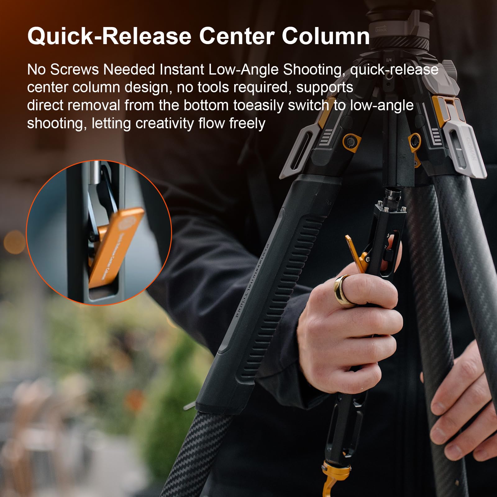COMAN T1S Snap Open Carbon Fiber Tripod, Professional Tripod for Camera with Ball Bowl Head, 65'' Video Tripod with Quick Release Center Column, Max Load 20kg / 44lb
