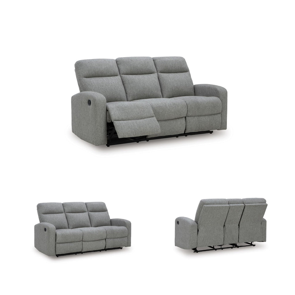 Signature Design by Ashley Carrigan Lane Classic Manual Pull Tab Dual Sided Reclining Sofa with Position Lock, Gray