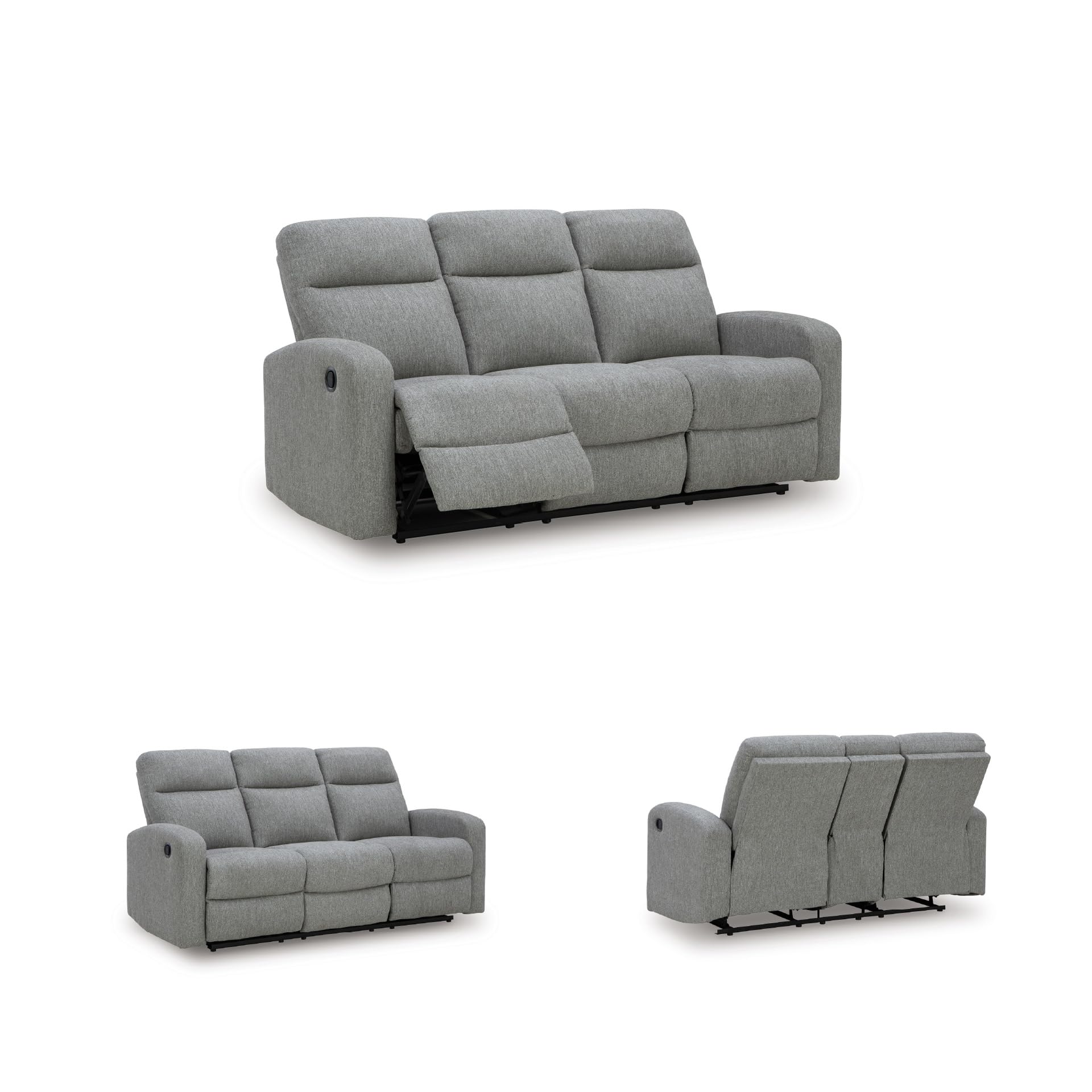 Signature Design by Ashley Carrigan Lane Classic Manual Pull Tab Dual Sided Reclining Sofa with Position Lock, Gray