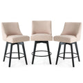 Vipbear Counter Height Bar Stools Set of 3, 26" H Swivel Bar Stools with Backs, Linen Fabric Upholstered Bar Chairs with Solid Wood Legs for Kitchen Island, Dining Room, Home Bar, Beige