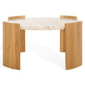 SAFAVIEH Couture Collection - Damarcus Travertine Top Round Coffee Table with Natural Brown Solid Wood Base, Modern Accent Cocktail Table (SFV9731A)