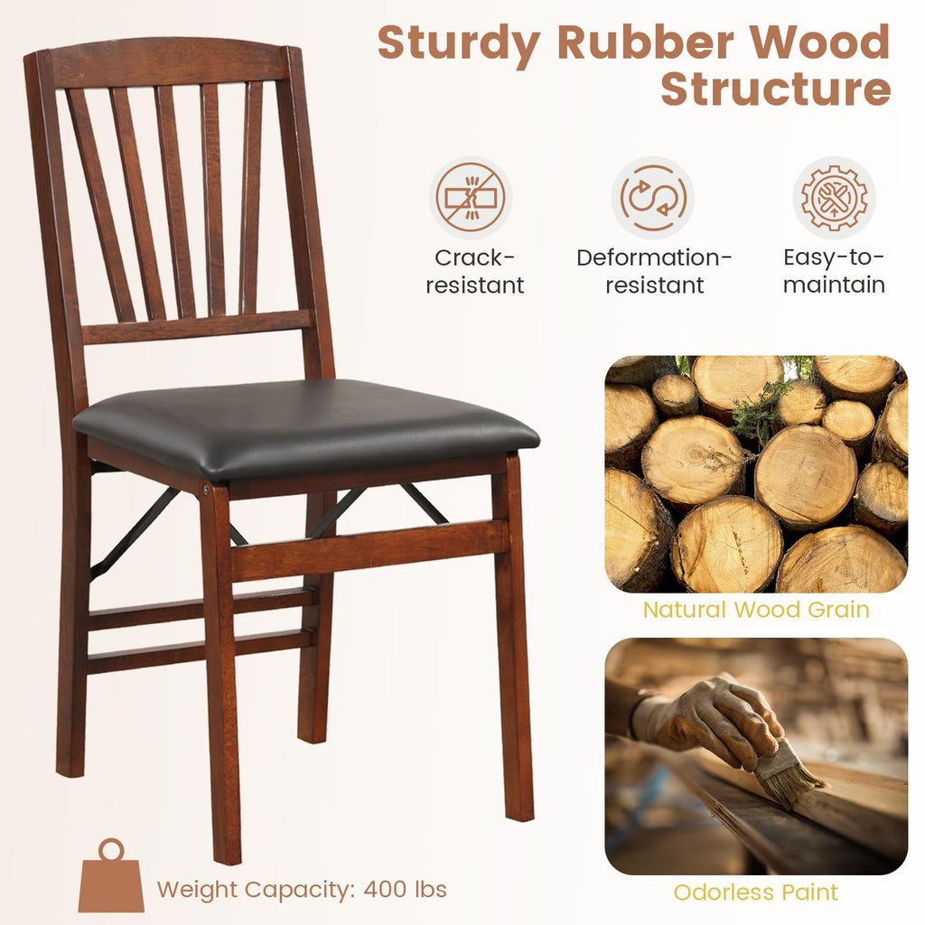 KOTEK Folding Dining Chairs Set of 4, Wooden Kitchen Chairs with Padded Seat & Solid Wood Frame, 400 LBS Weight Capacity, No Assembly Foldable Chair for Dining Room, Living Room