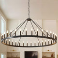 TESTOYS Modern Wagon Wheel Light Fixture 36-Light, 60-Inch Extra Large Farmhouse Chandelier for Entryway, Round Outdoor Chandeliers for Living Room Dining Room Foyer