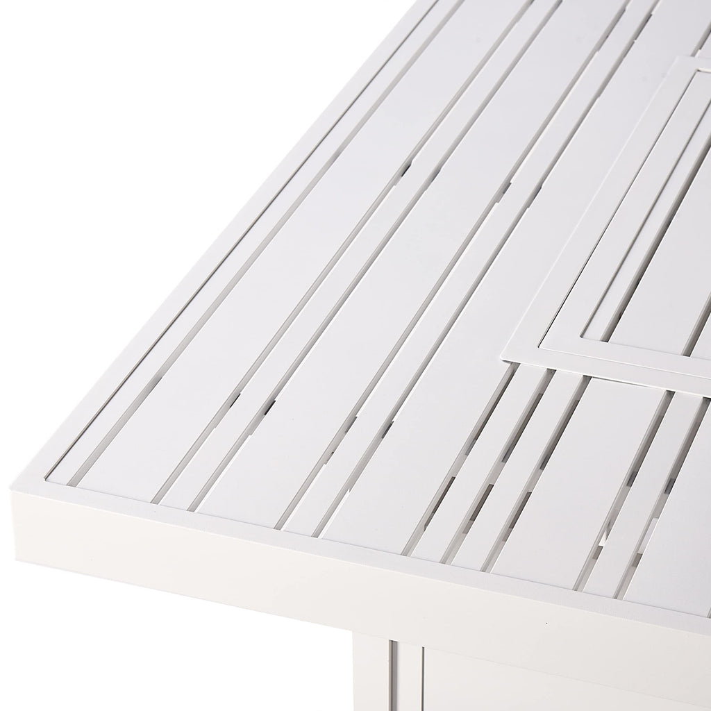 Oakland Living Square 42 in. x 42 in. Aluminum Propane Fire Pit Table with Glass Beads, Two Covers, Lid, 57,000 BTUs in White Finish
