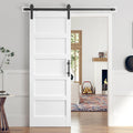 ROYMELO 32x80 Inch White Sliding Barn Door Slab with 5.5ft Hardware Kit Included, 5-Panel, MDF Wood Panel Covered with Water-Proof Scratch-Proof PVC Surface, Simple DIY Assembly