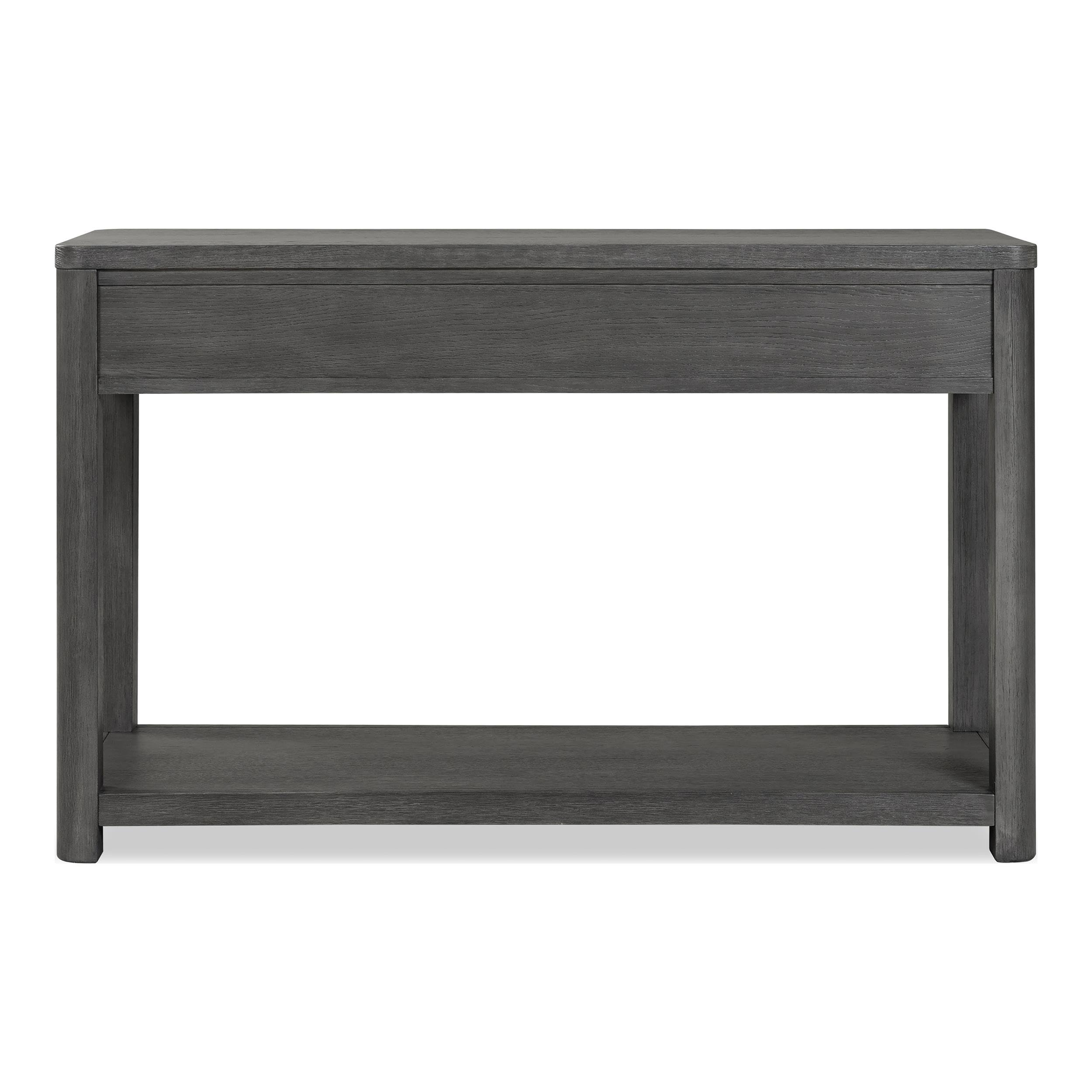 Furniture of America Selyra Modern Contemporary Solid Wood 48-inch Sofa Table with Dented Stainless Steel Accents, Wire Brush and Drawer on Ball-Bearing Glides for Living Room, Ash Gray